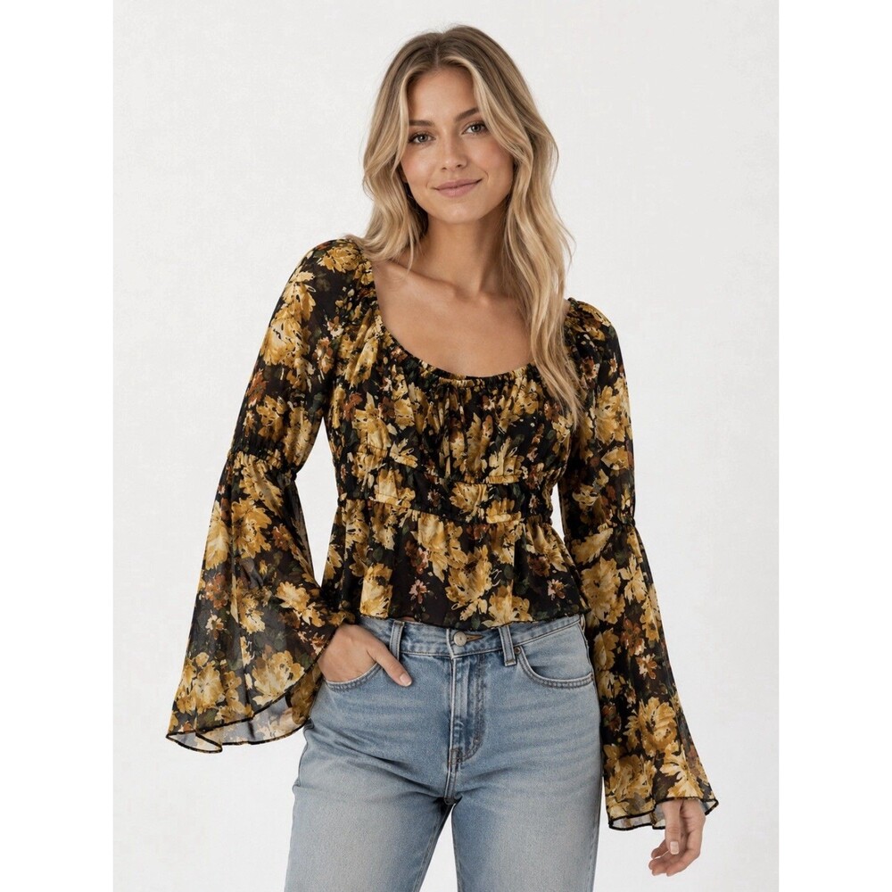 Mixed  Threads Boho Crop Top Womens Sz M Floral Print Hippie Festival Peasant